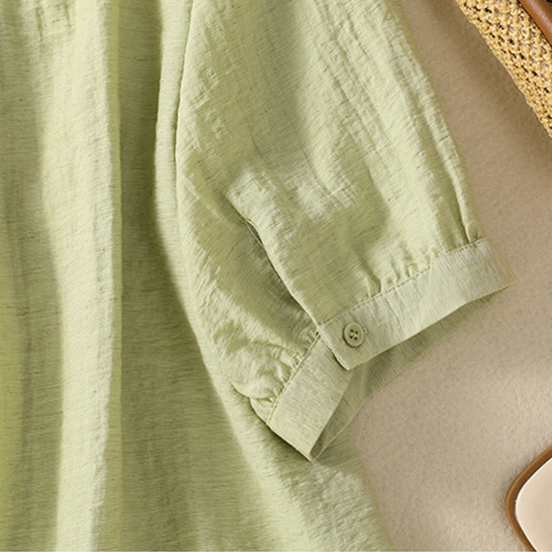 Buddha Stones Embroidery Flowers Leaves Cotton Women's V-neck Shirt - image 18