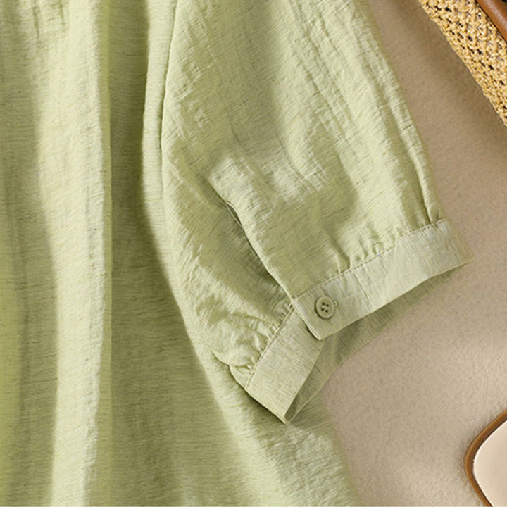 Buddha Stones Embroidery Flowers Leaves Cotton Women's V-neck Shirt - image 18