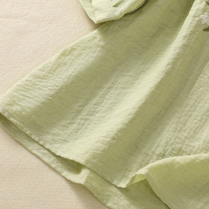 Buddha Stones Embroidery Flowers Leaves Cotton Women's V-neck Shirt - image 19