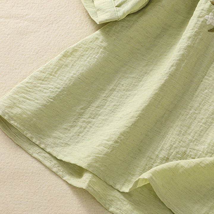 Buddha Stones Embroidery Flowers Leaves Cotton Women's V-neck Shirt - image 19