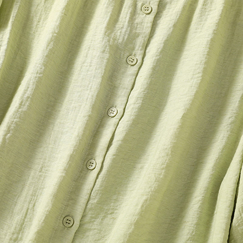 Buddha Stones Embroidery Design Cotton Button Women's Crew Neck Shirt - image 8