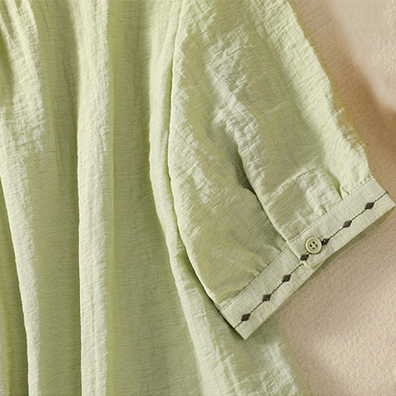 Buddha Stones Embroidery Design Cotton Button Women's Crew Neck Shirt - image 7