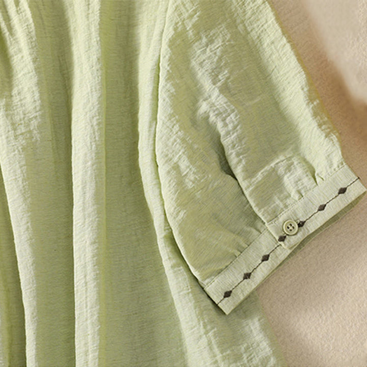 Buddha Stones Embroidery Design Cotton Button Women's Crew Neck Shirt - image 7