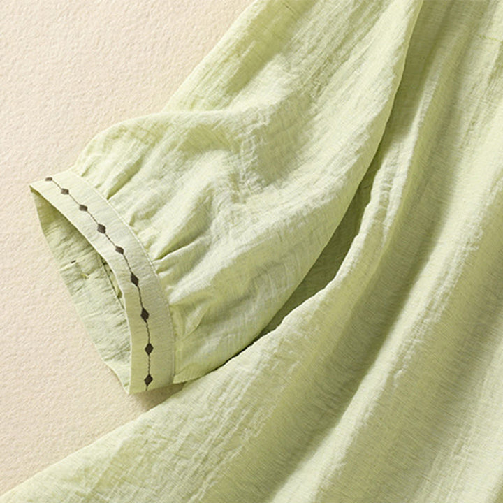 Buddha Stones Embroidery Design Cotton Button Women's Crew Neck Shirt - image 9