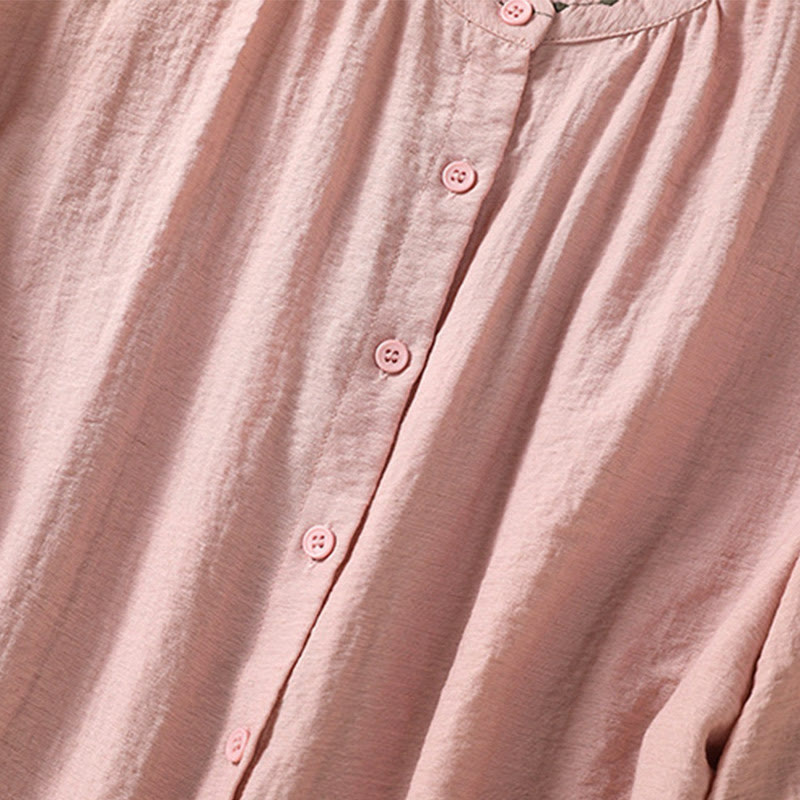 Buddha Stones Embroidery Design Cotton Button Women's Crew Neck Shirt - image 16