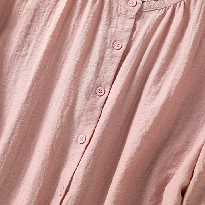 Buddha Stones Embroidery Design Cotton Button Women's Crew Neck Shirt - image 16