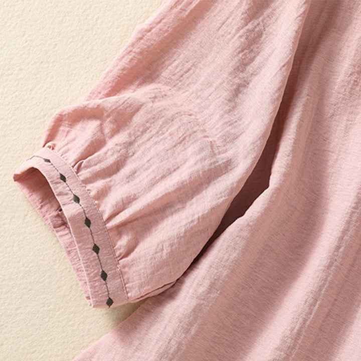 Buddha Stones Embroidery Design Cotton Button Women's Crew Neck Shirt - image 15