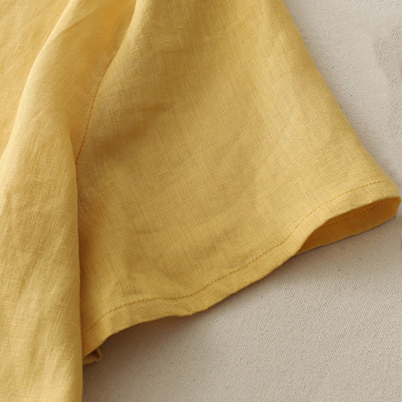 Buddha Stones Casual Plain Ruffled Hem Crew Neck Tie Women's Polyester T-shirt - image 5