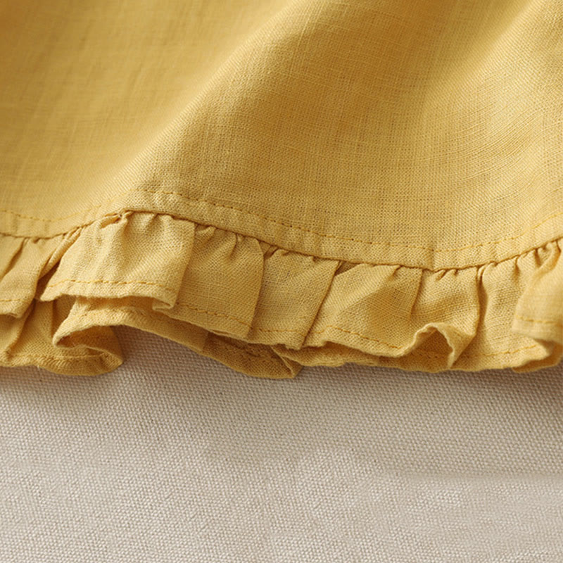 Buddha Stones Casual Plain Ruffled Hem Crew Neck Tie Women's Polyester T-shirt - image 3