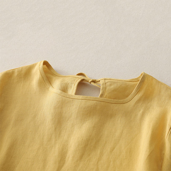 Buddha Stones Casual Plain Ruffled Hem Crew Neck Tie Women's Polyester T-shirt - image 2