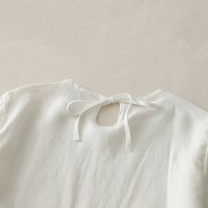 Buddha Stones Casual Plain Ruffled Hem Crew Neck Tie Women's Polyester T-shirt - image 13