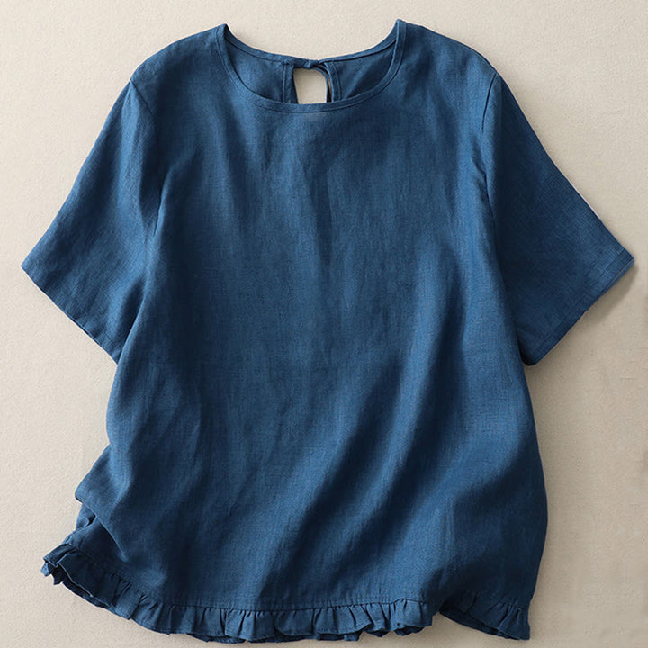 Buddha Stones Casual Plain Ruffled Hem Crew Neck Tie Women's Polyester T-shirt - SteelBlue - US8-10,UK/AU12-14,EU40-42 (2XL) - image 14