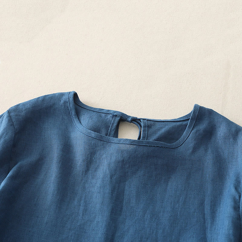 Buddha Stones Casual Plain Ruffled Hem Crew Neck Tie Women's Polyester T-shirt - image 16