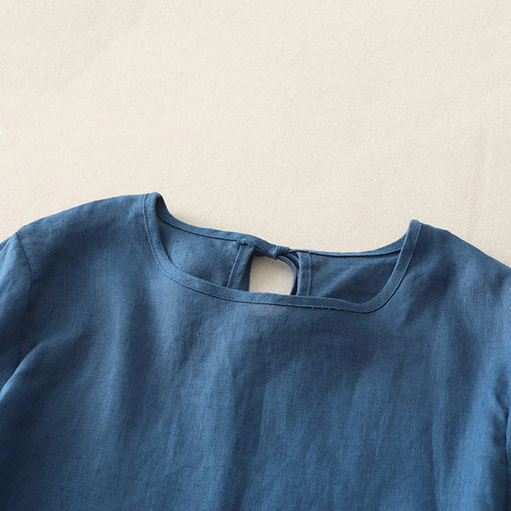 Buddha Stones Casual Plain Ruffled Hem Crew Neck Tie Women's Polyester T-shirt - image 16