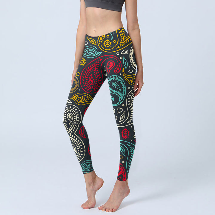 Buddha Stones Colorful Paisley Print Gym Leggings Women's Yoga Pants - Black - US18,UK/AU22,EU50 (4XL) - image 1