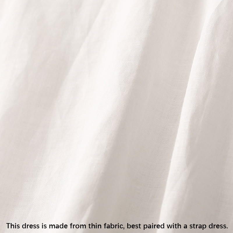 Buddha Stones Summer V-Neck Frog-Button Short Sleeve Cotton Linen Women's Midi Dress