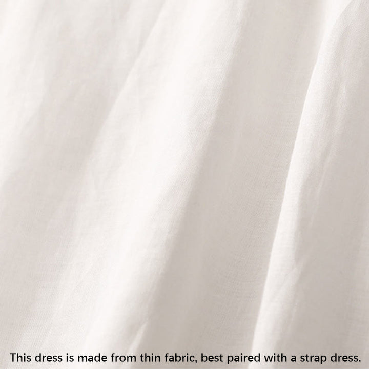 Buddha Stones Summer V-Neck Frog-Button Short Sleeve Cotton Linen Women's Midi Dress