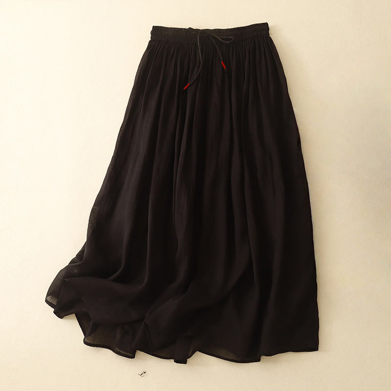 Buddha Stones Summer Solid Color Elastic Waist Drawstring Women's Skirt