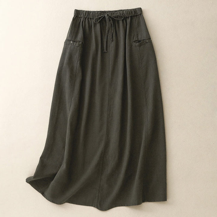 Buddha Stones Drawstring A-line Elastic Waist Cotton Women's Skirt - DarkGray - US8-10,UK/AU12-14,EU40-42 (2XL) - image 14