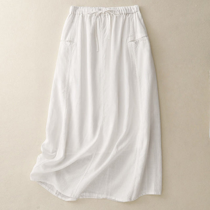 Buddha Stones Drawstring A-line Elastic Waist Cotton Women's Skirt - White - US8-10,UK/AU12-14,EU40-42 (2XL) - image 5