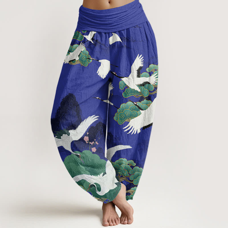 Buddha Stones Casual Cranes Green Pine Trees Landscape Pattern Women's Harem Pants - Indigo - US22,UK/AU26,EU54 (6XL) - image 5