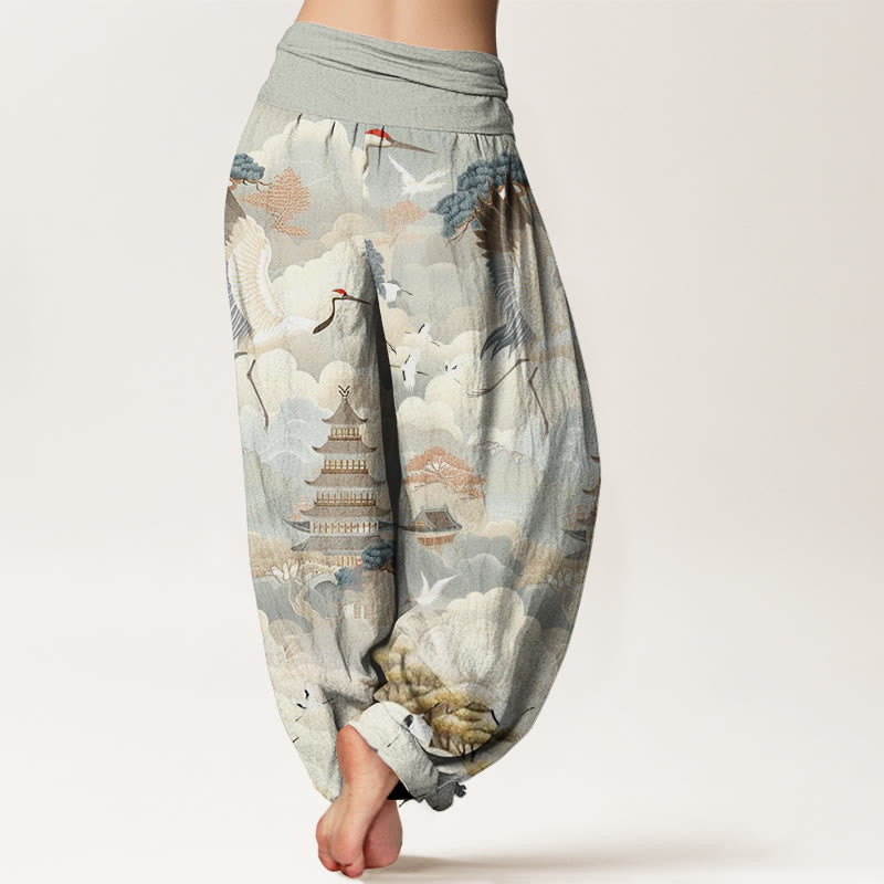 Buddha Stones Casual Cranes Clouds Pagodas Pattern Women's Harem Pants - image 2
