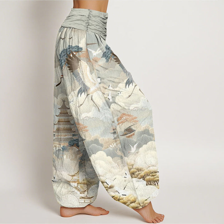 Buddha Stones Casual Cranes Clouds Pagodas Pattern Women's Harem Pants - image 3