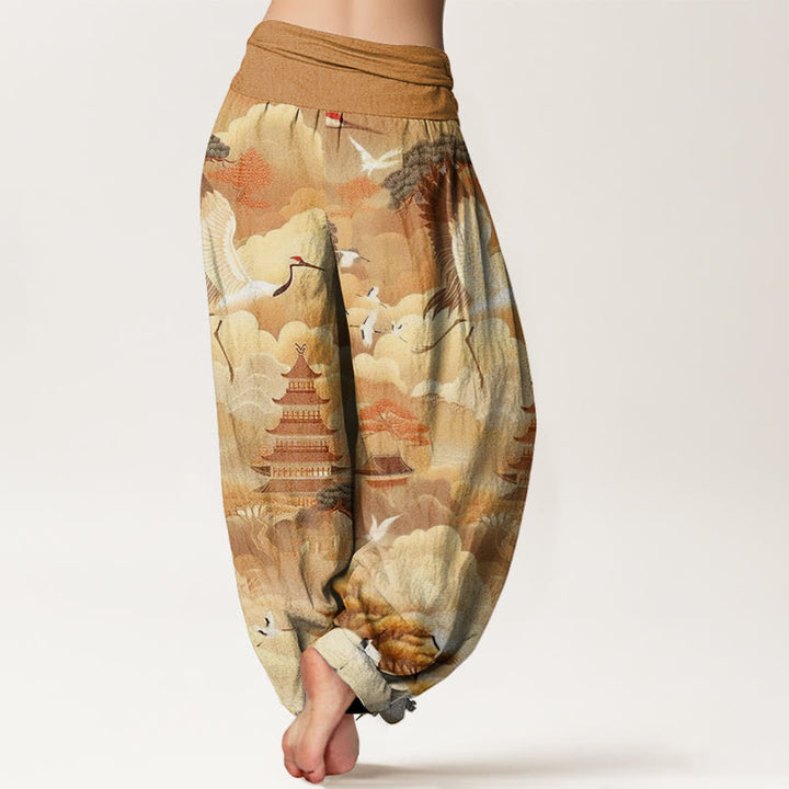 Buddha Stones Casual Cranes Clouds Pagodas Pattern Women's Harem Pants - image 9