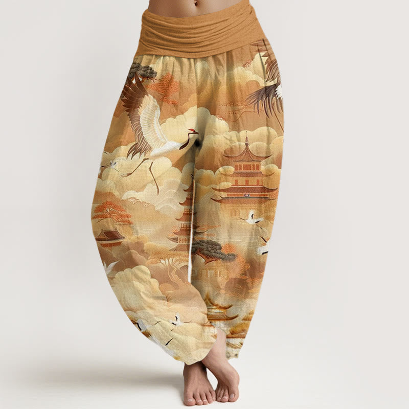 Buddha Stones Casual Cranes Clouds Pagodas Pattern Women's Harem Pants - Goldenrod - US22,UK/AU26,EU54 (6XL) - image 8