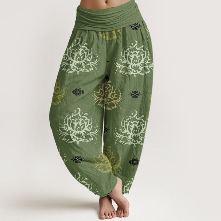 Buddha Stones Casual Various Colors Lotus Flowers Pattern Women's Harem Pants - OliveDrab - US22,UK/AU26,EU54 (6XL) - image 5
