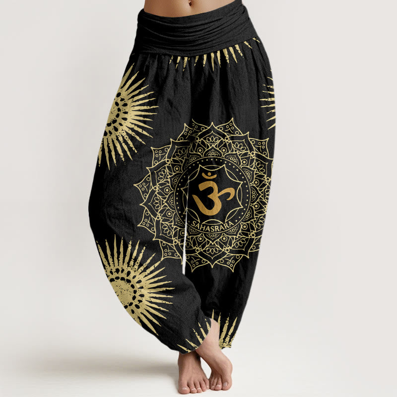 Buddha Stones Casual Mandala Om Symbol Sun Pattern Women's Harem Pants - Black - US22,UK/AU26,EU54 (6XL) - image 1