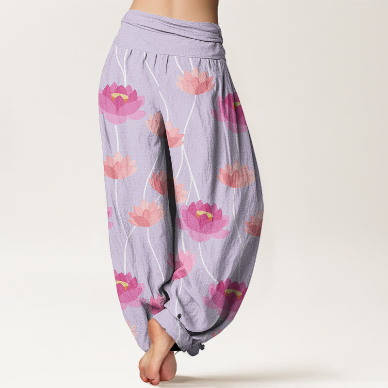 Buddha Stones Casual Lotus Flowers Pattern Women's Harem Pants - image 2