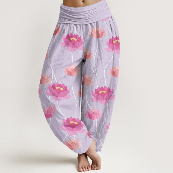Buddha Stones Casual Lotus Flowers Pattern Women's Harem Pants - Lavender - US22,UK/AU26,EU54 (6XL) - image 1