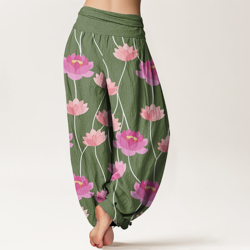 Buddha Stones Casual Lotus Flowers Pattern Women's Harem Pants - image 6