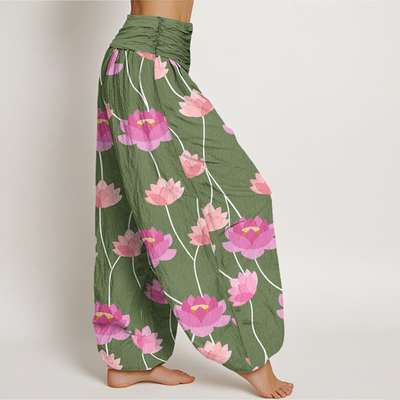 Buddha Stones Casual Lotus Flowers Pattern Women's Harem Pants - image 7
