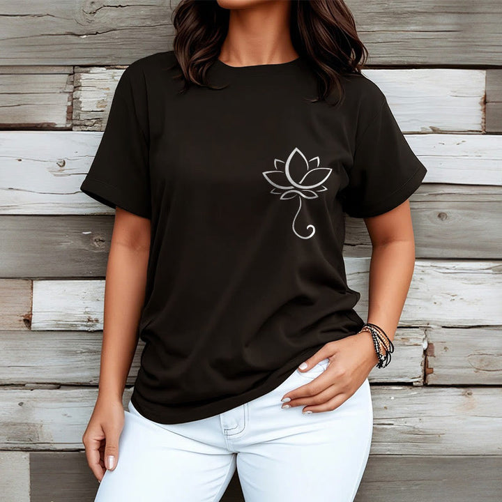 Buddha Stones Casual Plain Lotus Flower Pattern Tee T-shirt - image 7