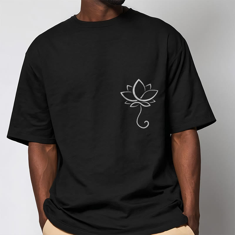 Buddha Stones Casual Plain Lotus Flower Pattern Tee T-shirt - image 5