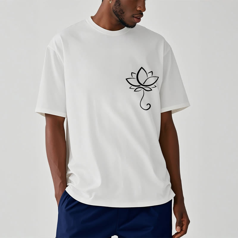 Buddha Stones Casual Plain Lotus Flower Pattern Tee T-shirt - image 9