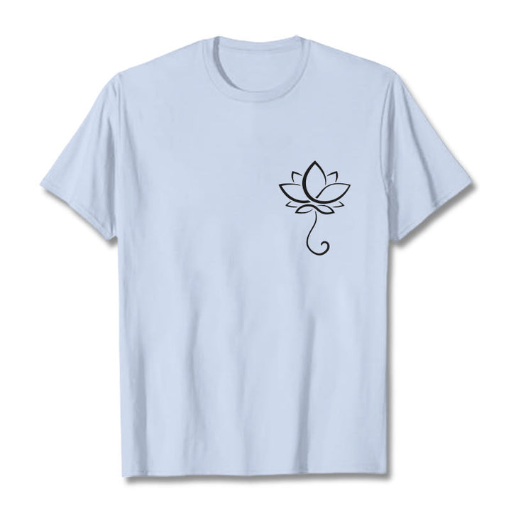 Buddha Stones Casual Plain Lotus Flower Pattern Tee T-shirt - LightCyan - 2XL - image 19