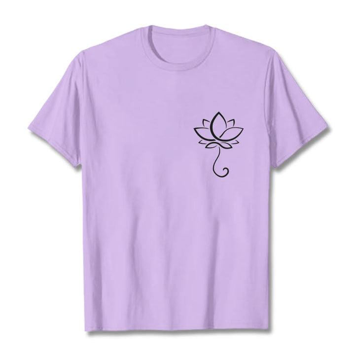 Buddha Stones Casual Plain Lotus Flower Pattern Tee T-shirt - Plum - 2XL - image 17