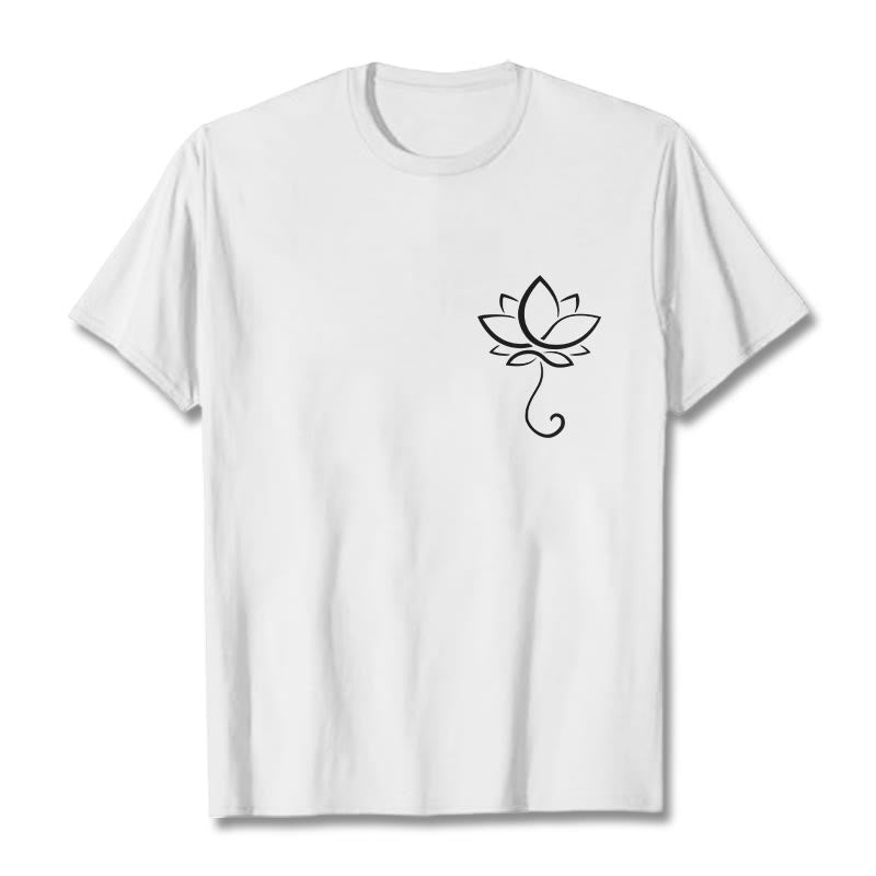 Buddha Stones Casual Plain Lotus Flower Pattern Tee T-shirt - White - 2XL - image 8