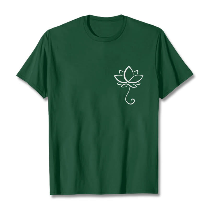 Buddha Stones Casual Plain Lotus Flower Pattern Tee T-shirt - ForestGreen - 2XL - image 1