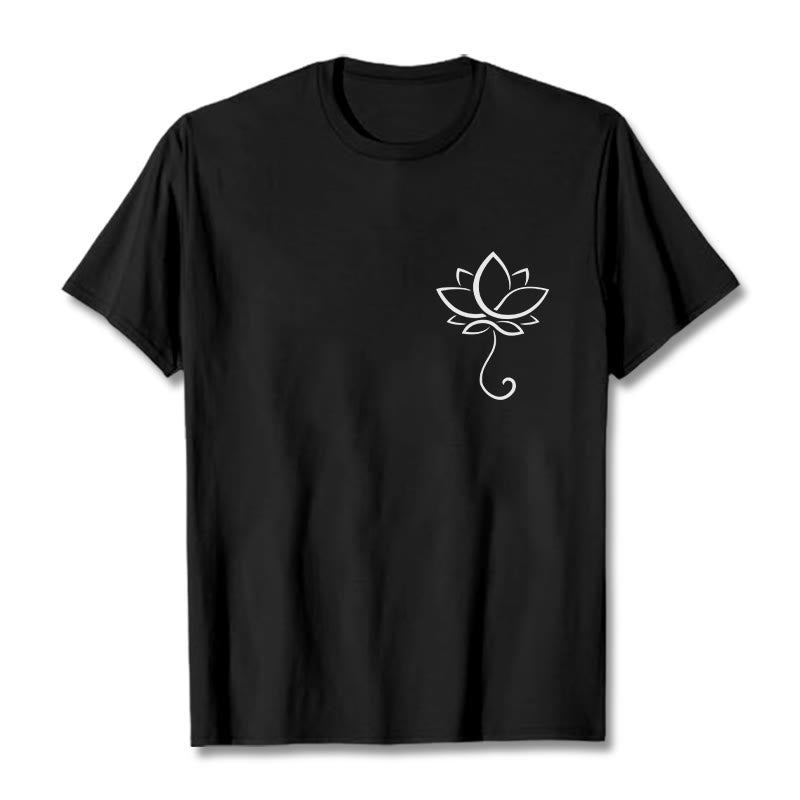 Buddha Stones Casual Plain Lotus Flower Pattern Tee T-shirt - Black - 2XL - image 4
