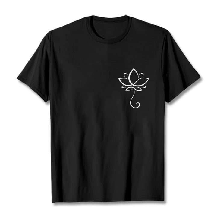 Buddha Stones Casual Plain Lotus Flower Pattern Tee T-shirt - Black - 2XL - image 4