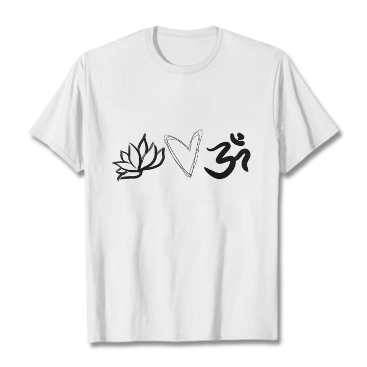 Buddha Stones Casual Lotus Heart Pattern Om Symbol Sanskrit Cotton Tee T-shirt - White - 2XL - image 8