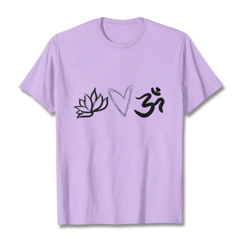 Buddha Stones Casual Lotus Heart Pattern Om Symbol Sanskrit Cotton Tee T-shirt - Plum - 2XL - image 17