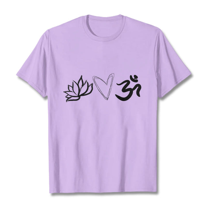 Buddha Stones Casual Lotus Heart Pattern Om Symbol Sanskrit Cotton Tee T-shirt - Plum - 2XL - image 17