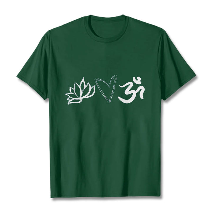Buddha Stones Casual Lotus Heart Pattern Om Symbol Sanskrit Cotton Tee T-shirt - ForestGreen - 2XL - image 1