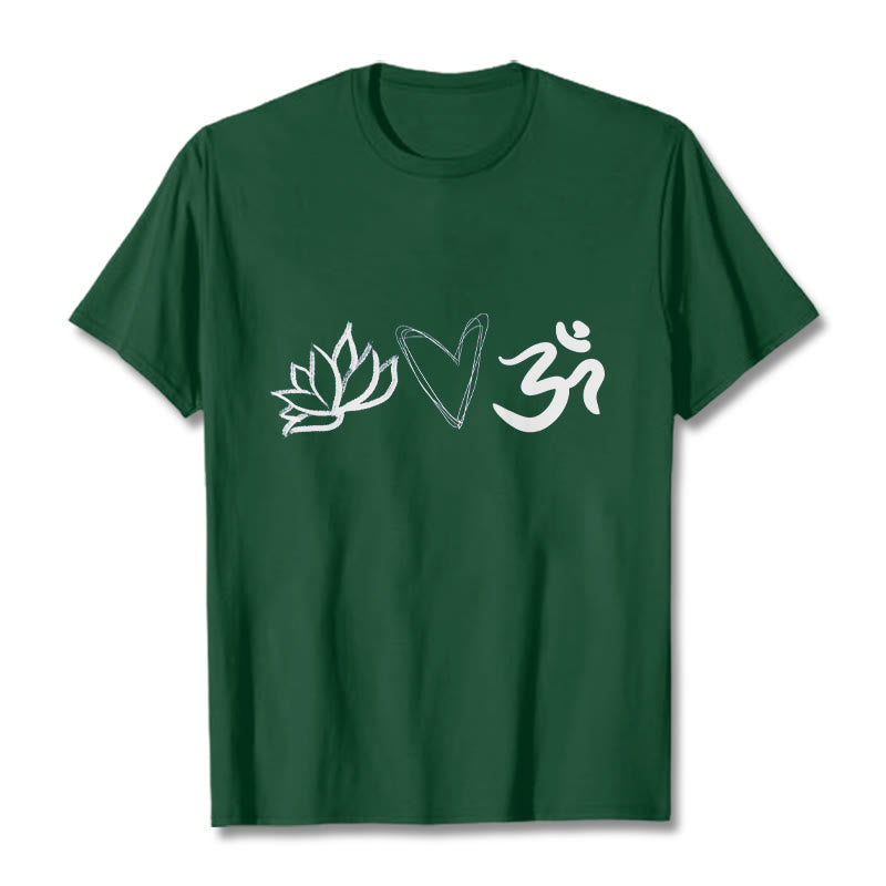 Buddha Stones Casual Lotus Heart Pattern Om Symbol Sanskrit Cotton Tee T-shirt - ForestGreen - 2XL - image 1