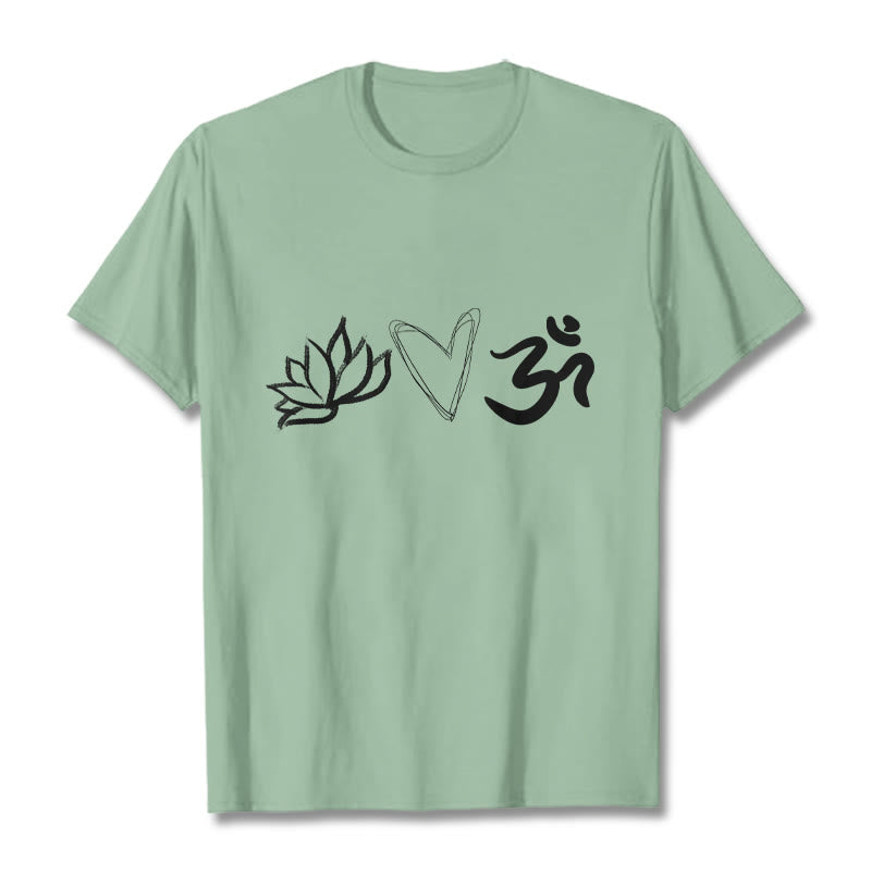 Buddha Stones Casual Lotus Heart Pattern Om Symbol Sanskrit Cotton Tee T-shirt - PaleGreen - 2XL - image 15